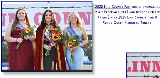 2025 Linn County Fair queen candidates Kylie Freeman (Left) and Rebecca Miller (Right) with 2025 Linn County Fair & Rodeo Queen Maddisyn Ernest.